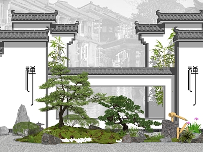 New Chinese style landscape sketch dry landscape courtyard landscape Zen landscape model