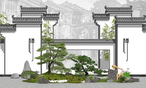 New Chinese style landscape sketch dry landscape courtyard landscape Zen landscape 3d model