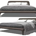 Modern Double Bed With Wooden Frame Gray Bedding And White Pillows 3d model