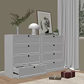 White Entryway Side Cabinet With Drawers And Decorative Vase Lamp Green Plant Artwork