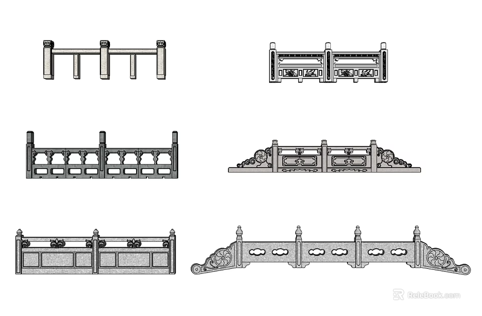 Bridge Railing Designs With Various Traditional And Ornate Decorative Patterns 3d model