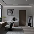 Elegant Modern Study Room Interior Design With Large Window Wooden Desk Comfortable Chair And Artwork