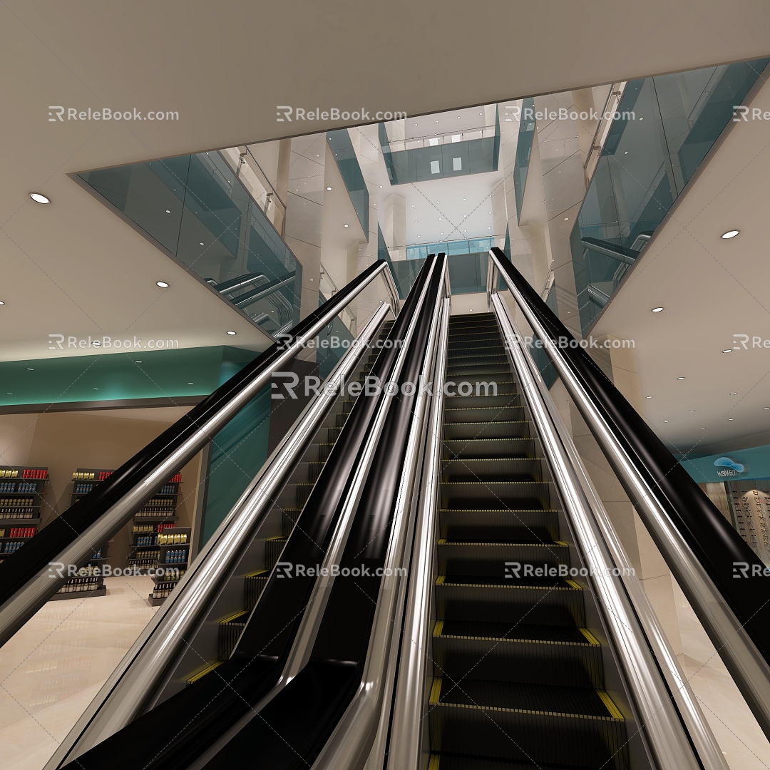 modern shopping mall mall elevator escalator 3d model