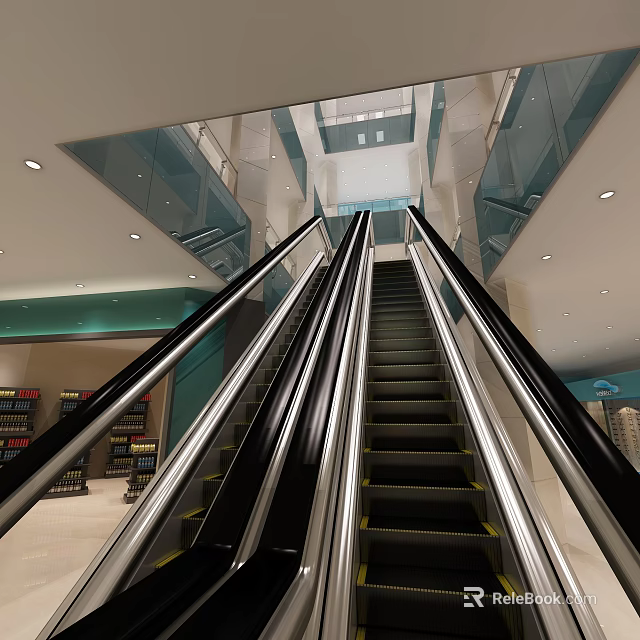 Modern Mall Lobby Featuring Escalators And Lighting 3d model 