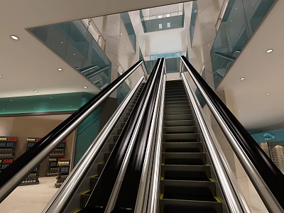 Modern Mall Lobby Featuring Escalators And Lighting 3d model
