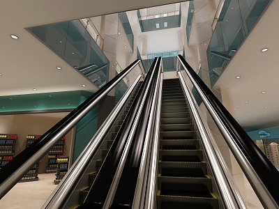 modern shopping mall elevator escalator 3d model