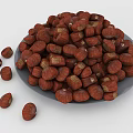 Heap of Fresh Hazelnuts on Gray Plate with Scattered Nuts Around