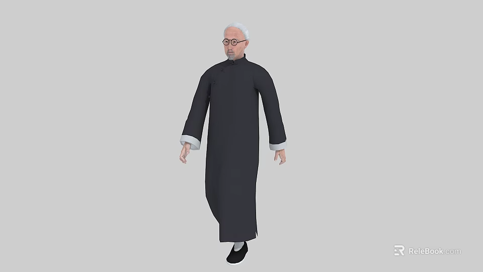 A Man With White Hair Wearing Glasses In Black Robe With White Cuffs 3d model 