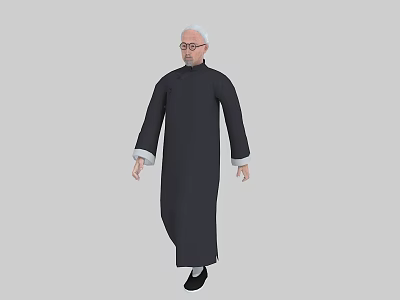A Man With White Hair Wearing Glasses In Black Robe With White Cuffs 3d model