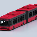 Red Articulated City Bus Exterior With Double Sections And Clear Windows Design