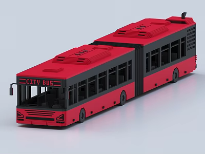 Red Articulated City Bus Exterior With Double Sections And Clear Windows Design 3d model