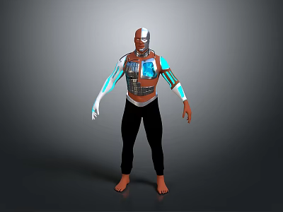 Cyborg Humanoid Figure With Mechanical Torso Blue Luminous Accents And Futuristic Tech Design 3d model