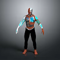 Cyborg Humanoid Figure With Mechanical Torso Blue Luminous Accents And Futuristic Tech Design