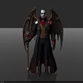 Gothic Fantasy Character In Black Coat With Ornate Golden Wings And Staff