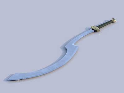 Traditional Curved Sword Weapon With Green Gold Handle And Silver Blade 3d model