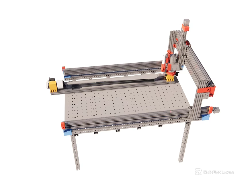 Mechanical Arm Equipment With Metal Frame And Perforated Workbench Setup 3d model