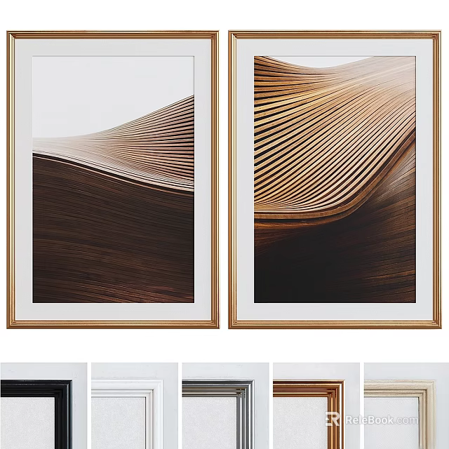 Modern Picture Frames With Wooden Wave Pattern Artwork And Multiple Color Options 3d model 
