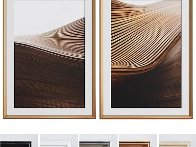Modern Picture Frames With Wooden Wave Pattern Artwork And Multiple Color Options 3d model