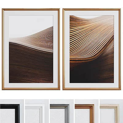 Modern Picture Frames With Wooden Wave Pattern Artwork And Multiple Color Options 3d model