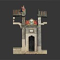 Classical Chinese Stone Gateway With Ornate Roof Carvings And Central Floral Decor