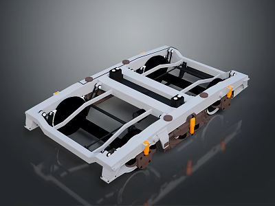 Industrial Mobile Platform Base With White Metal Frame Black Beams And Orange Wheels 3d model