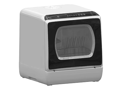 Compact White Countertop Kitchen Dishwasher With Transparent Window And Internal Rack 3d model