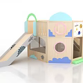Wooden Kids Playground Equipment With Slide Stairs Welcome Sign And Space Themed Decorations