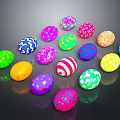Colorful Easter Eggs With Shiny Surfaces And Various Patterns On Dark Background