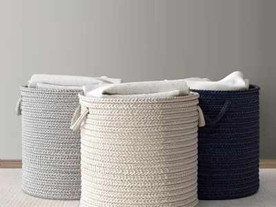 Woven Storage Baskets in Gray Beige Navy Blue for Home Organizing with Soft Cloth Inserts 3d model