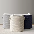 Woven Storage Baskets in Gray Beige Navy Blue for Home Organizing with Soft Cloth Inserts