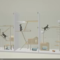 Wooden Cat Themed Decorative Ornament Set With Transparent Glass Display Cabinets Climbing Shelves And Houses
