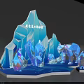 Ice Snow Theme Decor With Geometric Polar Bear Iceberg And Blue Crystals 3d model