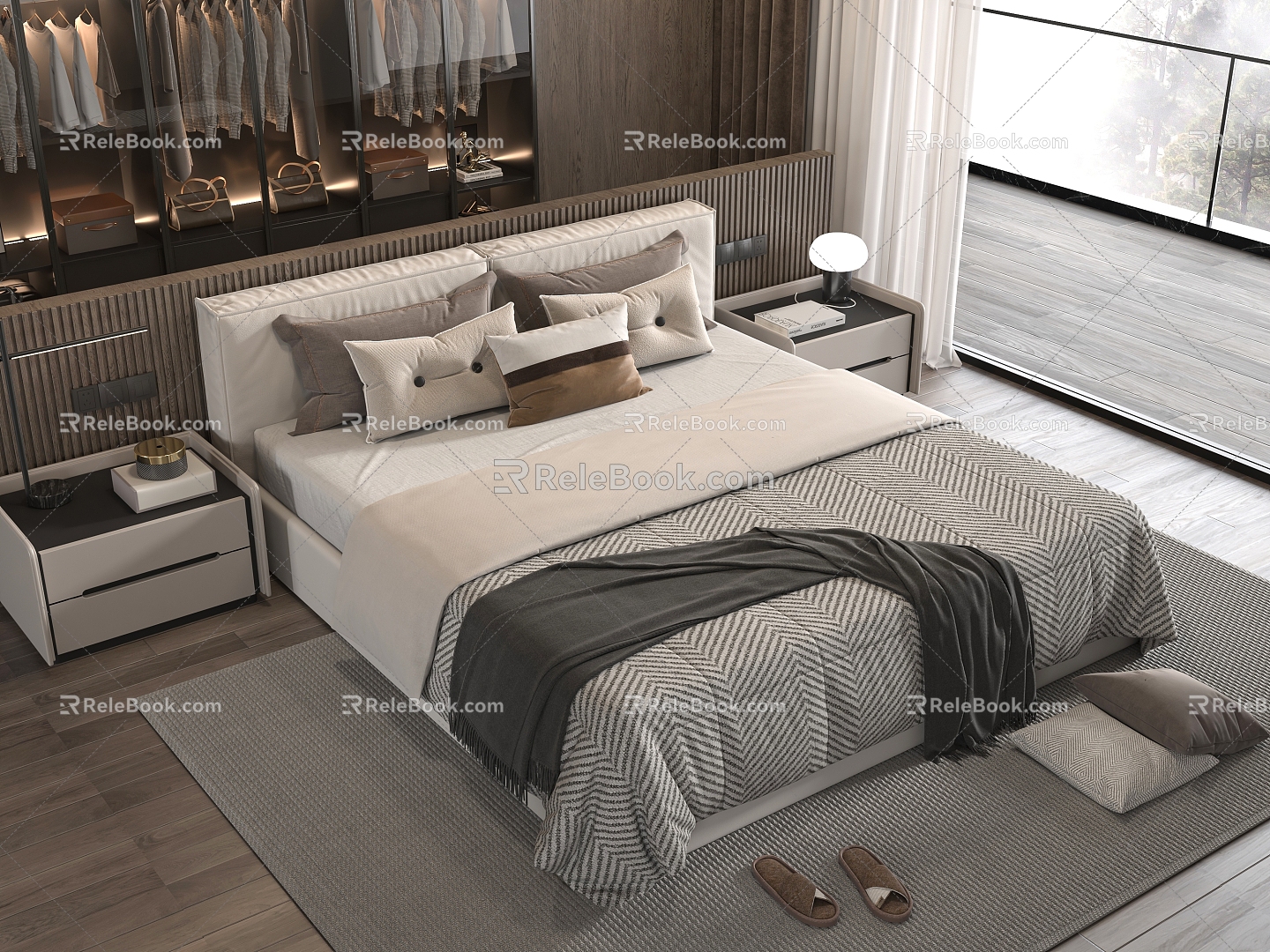 Minotti Double Bed Bedroom Cloakroom Nightstand 3d model