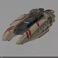 Futuristic Interstellar Spacecraft With Beige Red Stripes And Detailed Aerospace Structure
