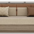 Modern Dining Room Sofa With Beige Fabric Upholstery And Brown Cushions Wooden Frame