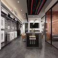 Modern Exhibition Hall Interior Featuring Displayed Appliances Sofa Glass Doors And Gray Flooring