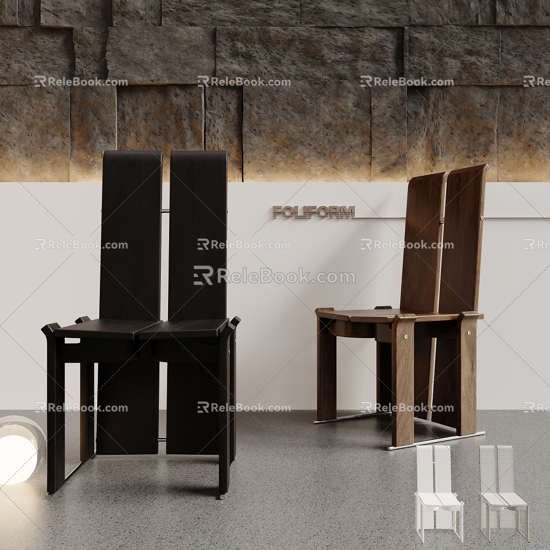 Middle Ancient Wood Dining Chair Solid Wood Single Chair 3d model