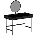 Modern Black Dressing Table with Round Mirror Two Drawers and Metal Frame 3d model