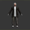 Man With White Hair Standing Wearing Brown Blazer White Shirt Brown Pants And White Sneakers