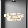 Modern Multi Layer Glass Panel Chandelier With Illuminated Design Hanging In Interior Space 3d model