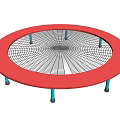 Circular Red Frame Trampoline Play Equipment with Black Net and Blue Support Legs 3d model