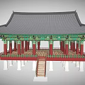 Traditional Korean Religious Temple Pavilion With Green Roof Red Pillars And Taeguk Symbol