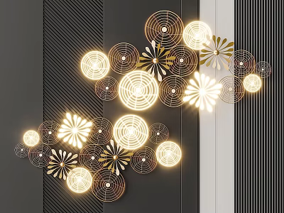 Stylish Modern Illuminated Wall Decor With Circular Patterns And Floral Designs 3d model