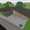 Modern Visitor Center With Gray Roof Wooden Structure And Green Surroundings