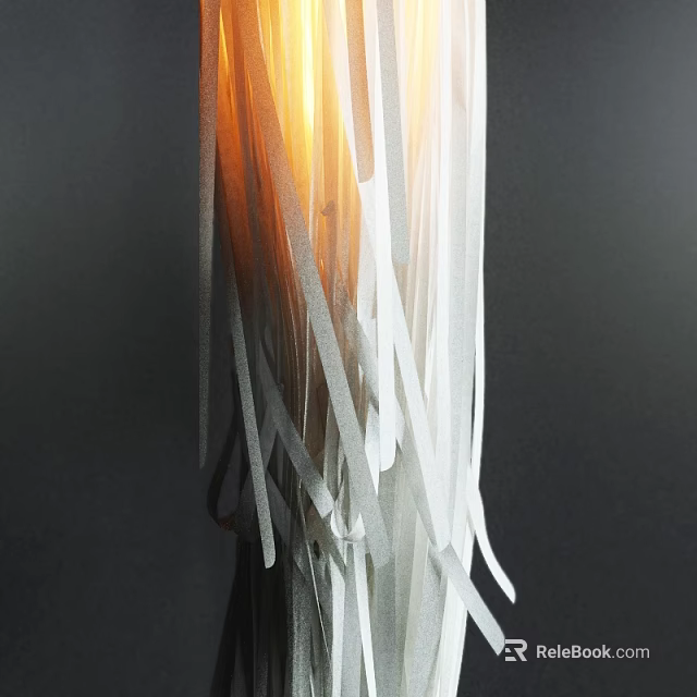 Modern Wall Lamp With Fringed White Gray Strips And Warm Orange Light For Interior Decor 3d model 