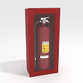 Red Cabinet Enclosed Fire Extinguisher With Safety Warning Label