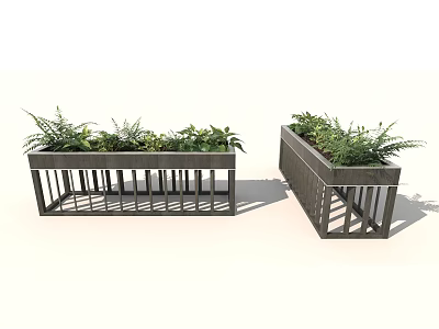 Two Decorative Gardening Planter Boxes With Lattice Design And Green Foliage 3d model