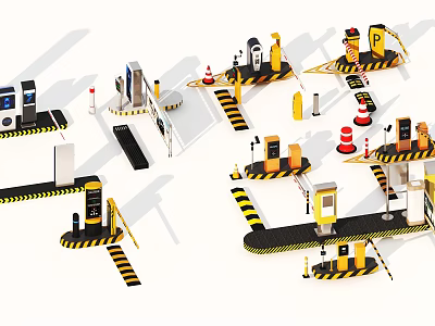 Various Garden Ornaments With Yellow Black Striped Patterns And Decorative Designs For Outdoor Gardens 3d model