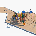 Colorful Kids Playground Equipment With Slide Climbing Structures Swings On Sand Ground