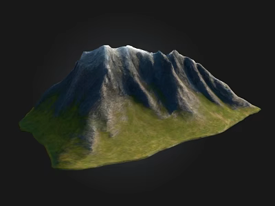 Mountain Terrain Featuring Snow Capped Peak Rocky Surface And Green Grassy Base 3d model